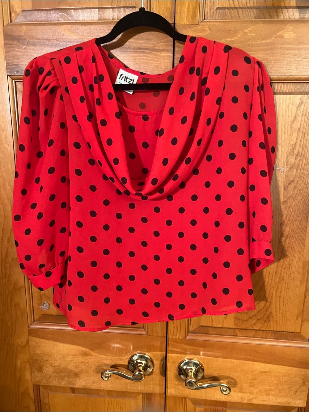 Fritzi Red Polka Dot Draped Cowl Neck Blouse